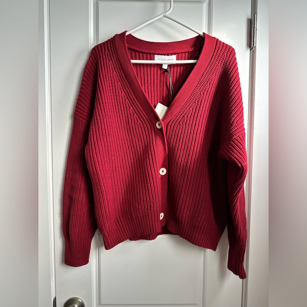 Tradlands Red Chunky V-Neck Button Cardigan